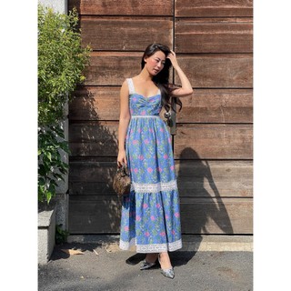 Đầm hoa maxi phối ren cotton