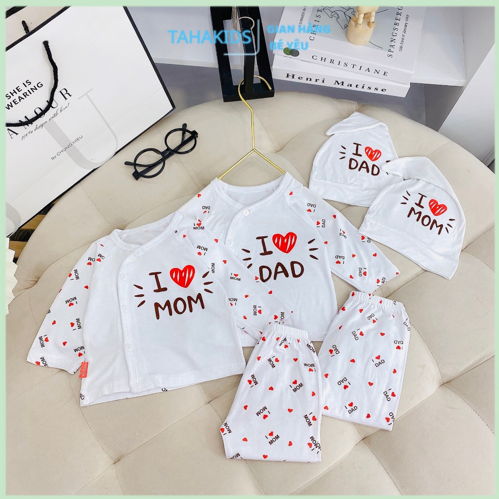 Bộ sơ sinh dài tay kèm mũ cho bé trai bé gái chất thun lạnh peptit mềm mại
