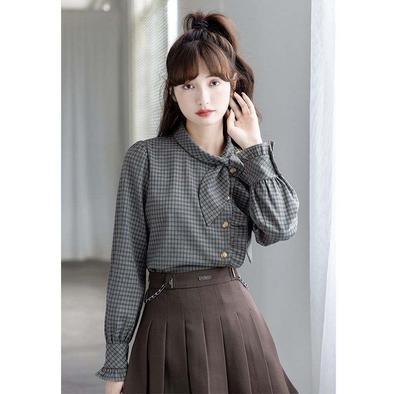 Áo Sơ Mi Tay Phồng Họa Tiết Kẻ Sọc Thời Trang Mùa Thu 2023 Mới Cho Nữ