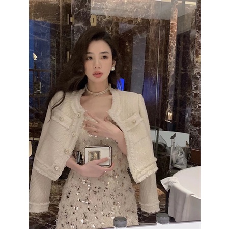 Áo khoác dạ tweed túi đắp 8036