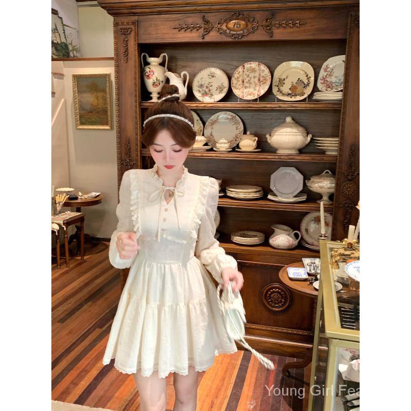 Cô Gái keluli / Pháp Đầm Ngắn Buộc Dây Màu Trắng Thời Trang Cao Cấp