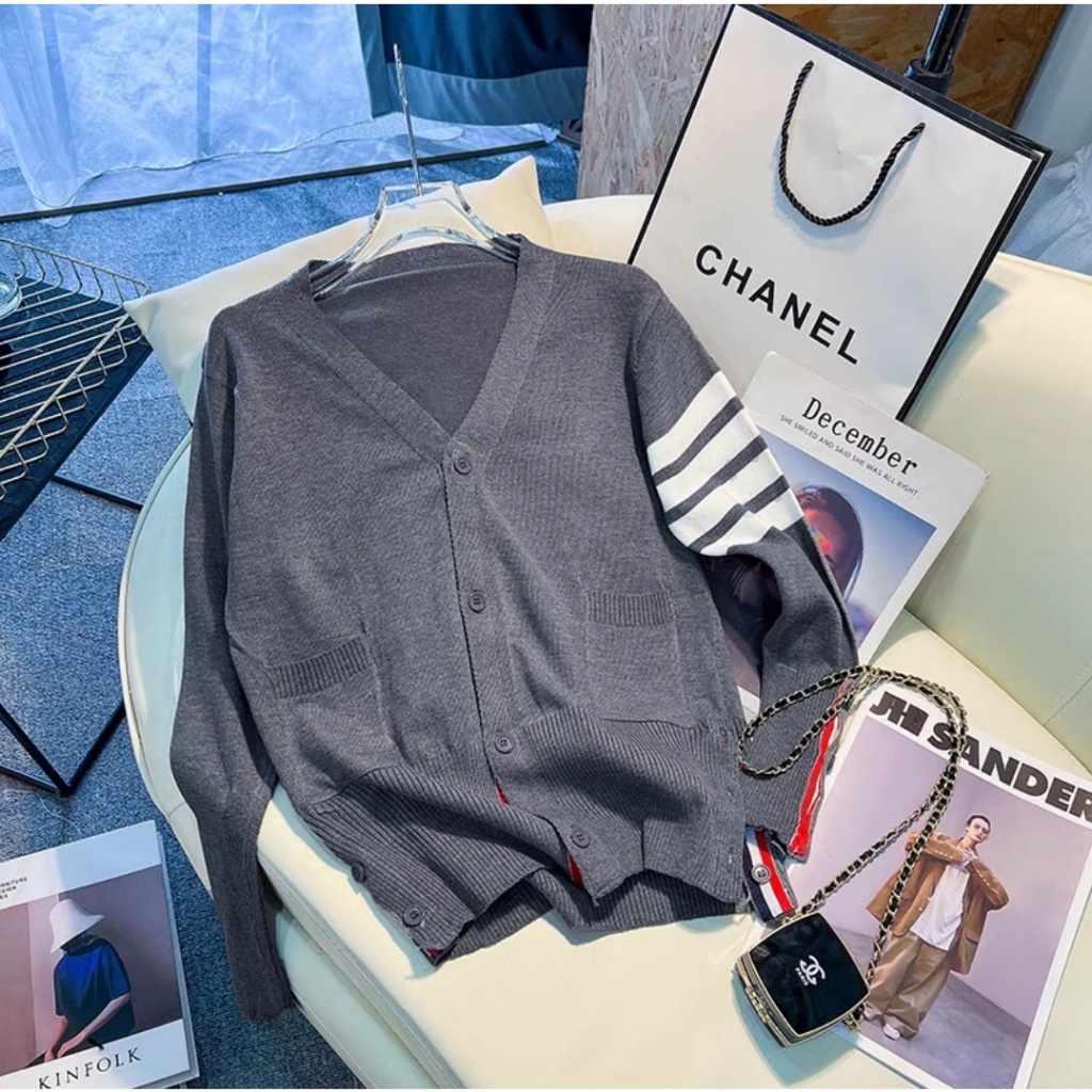 Áo Khoác Cardigan Len Thombrown 4 Vạch Tay, Đơn Sắc, Dày Dặn, Ấm Áp, DTA30