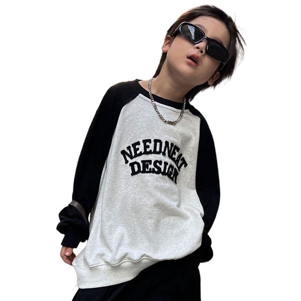 Áo sweater In Chữ Viền Sờn Màu Sắc Tương Phản Phong Cách Hàn Quốc Thời Trang Mùa Thu Cho Bé Trai Và Gái