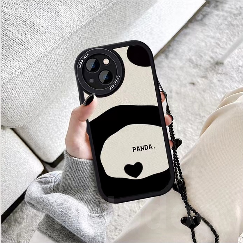 Cartoon Casing For iPhone 15 14 13 12 Mini 11 Pro Xs max 6 6S 7 8 Plus X XR 11promax 12promax 13promax Cute Panda Bear Oval Tpu Fine Hole Shockproof Soft Phone Case simple Couple Back Cover XPN 83