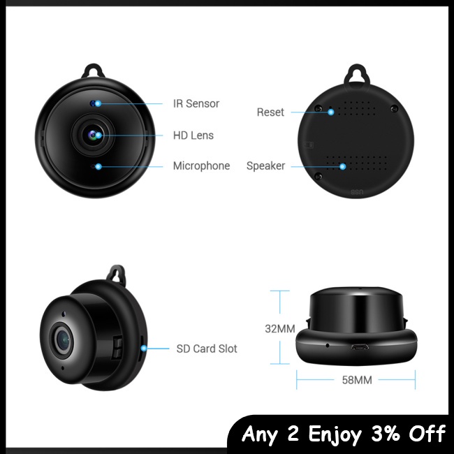 Camera mini zevaret wifi ip Không Dây hd 1080p Hai Chiều Phát Hiện Chuyển Động Ban Đêm Cho Bé