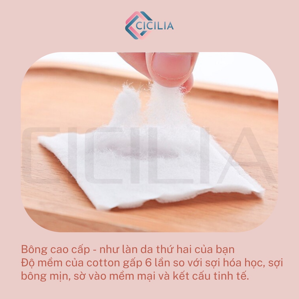 Bông Tẩy Trang Cotton 222 Miếng Siêu Thấm Hút, Mềm Mại Cho Da CICILIA 8385