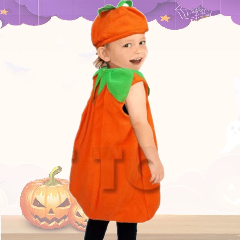 Set Đồ Hóa Trang halloween Hình Bí Ngô Bằng Vải Bông Màu Cam unisex Cho Bé