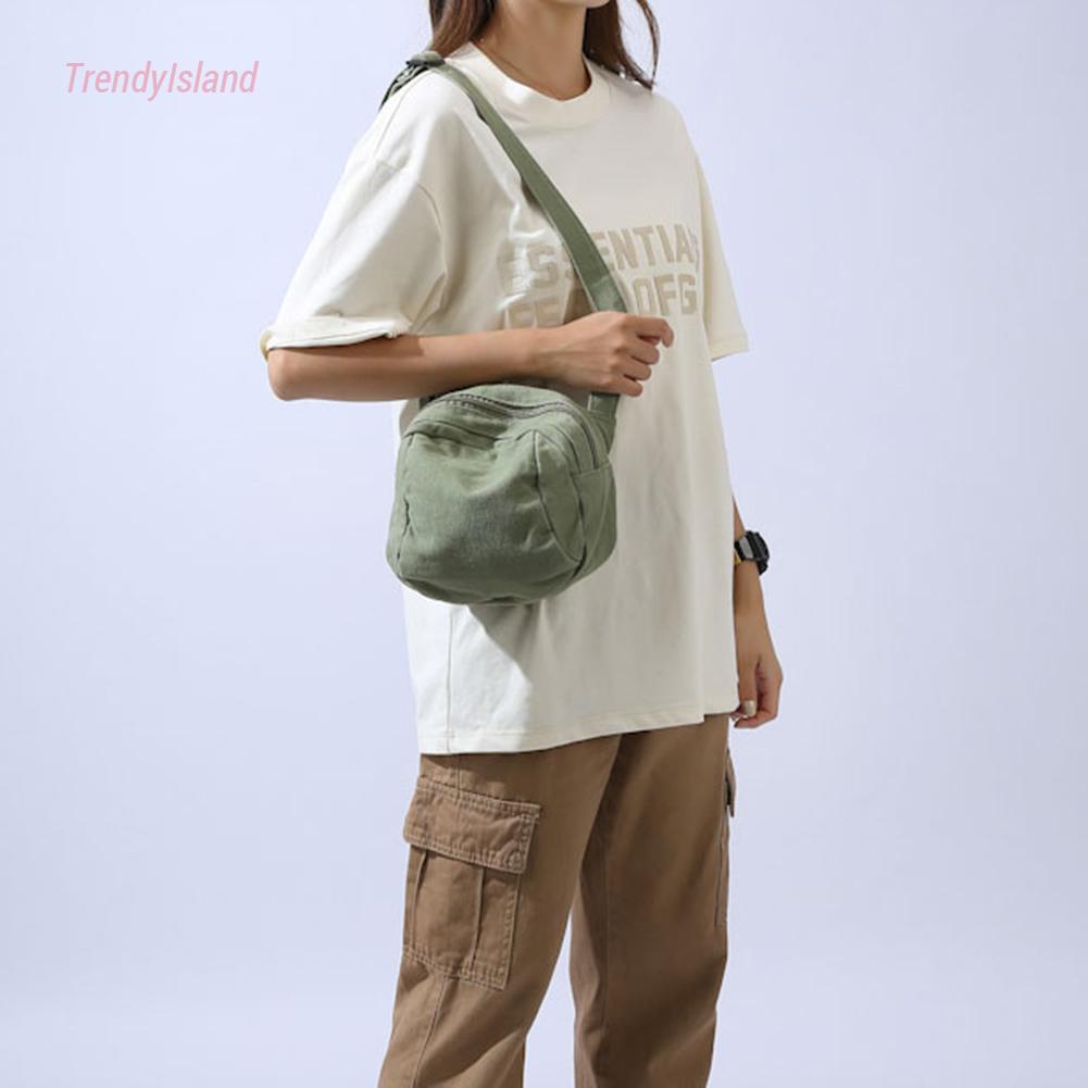 Túi Đeo Chéo Vải canvas Màu Trơn Có Khóa Kéo Phong Cách Thể Thao Thời Trang unisex