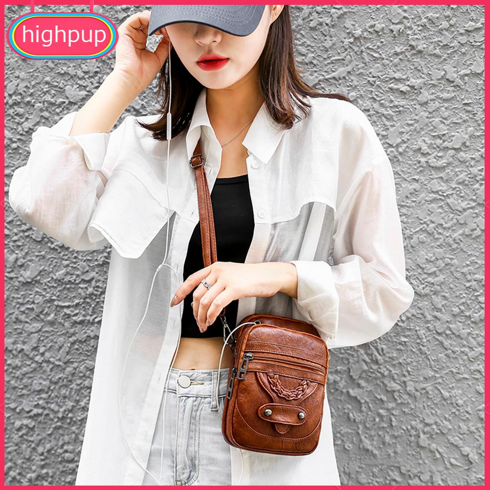 Túi Đeo Vai mini Bằng Da pu Mềm Màu Trơn Có Dây Kéo Dành Cho Bạn Nữ