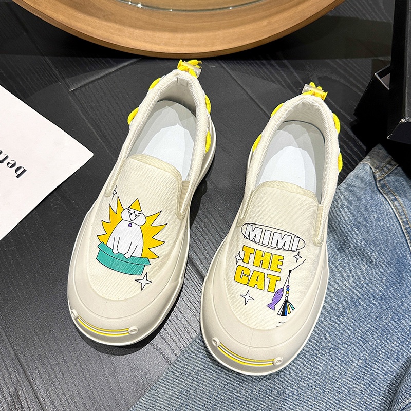 Prowow❤Giày Lười canvas In Hình Hoạt Hình Phong Cách Hàn Quốc Cho Nữ