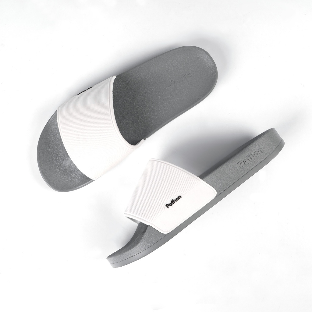 Dép nam nữ quai ngang slipper Pathon PVC và đế PU xám quai trắng Mẫu SD64
