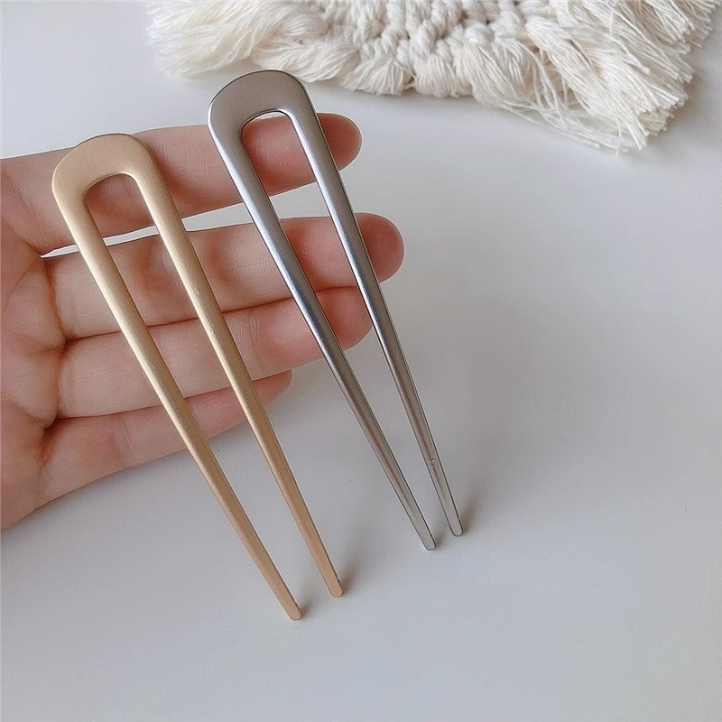 Cài Tóc Hình Chữ u Màu Vàng / Bạc Đơn Giản Dễ Thương Cho Bạn Gái