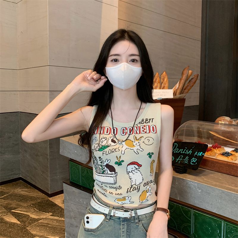 Áo Dệt Kim Hai Dây Dáng Ngắn In Họa Tiết Thời Trang Mùa Hè Cho Nữ