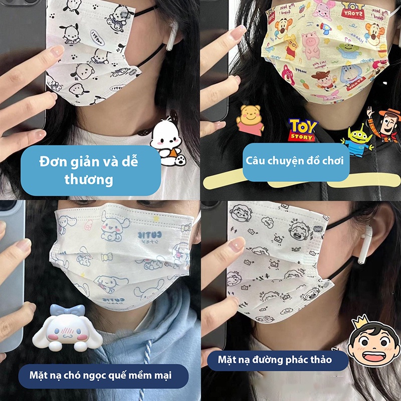 Sanrio Khẩu Trang Ba Lớp Thoáng Khí Họa Tiết Hoạt Hình Dễ Thương