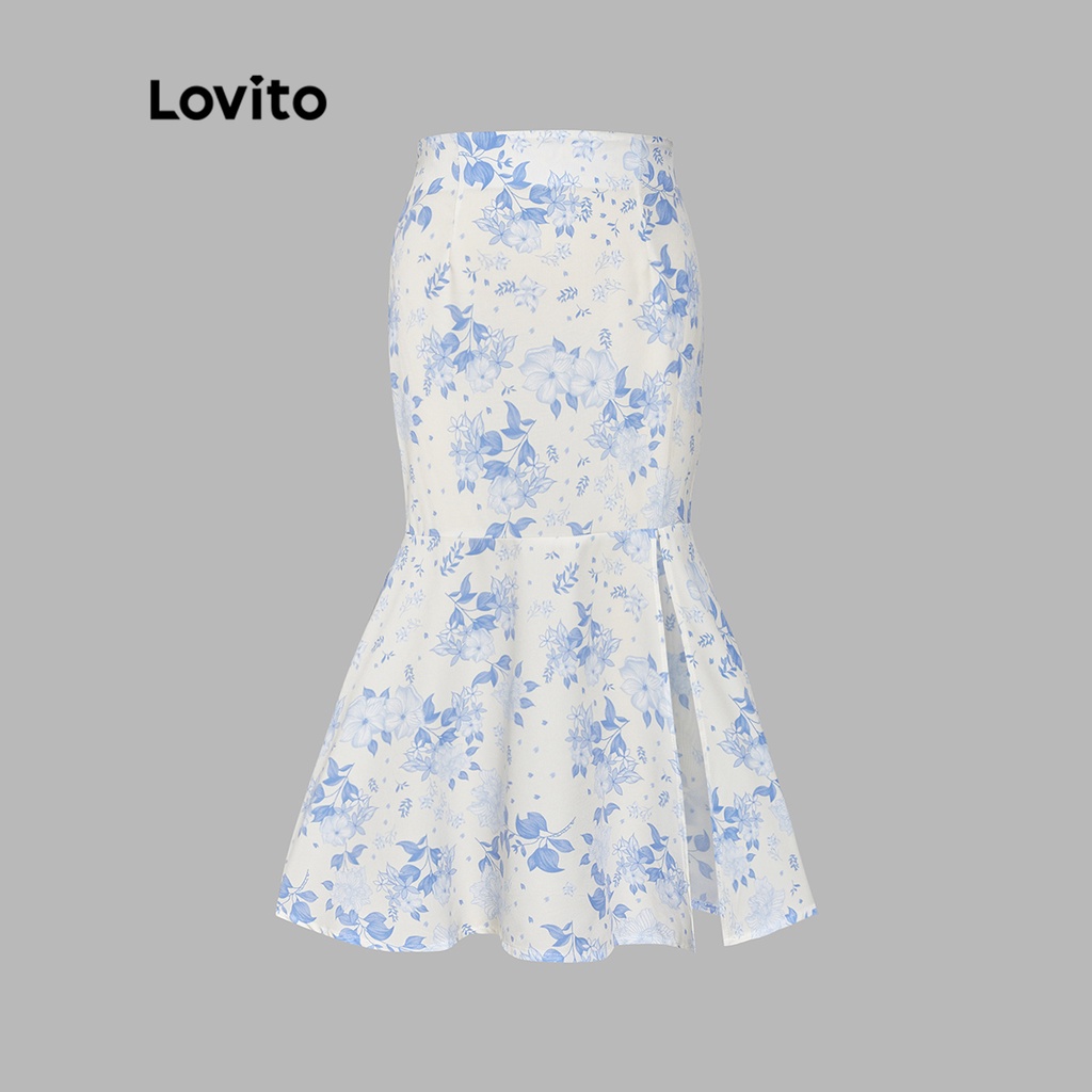 Chân váy Lovito xẻ tà có khóa kéo họa tiết hoa nhí thời trang phong cách Boho cho nữ L56ED090 (Nhiều Màu)