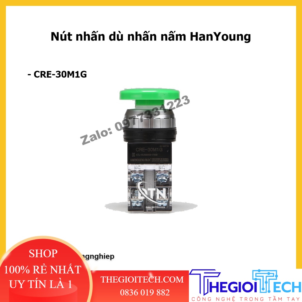 HanYoung Nút nhấn dù nhấn nấm CRE-30M1R đỏ - phi 30