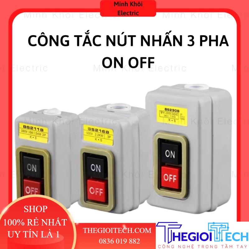 Công Tắc Nút Nhấn 3 Pha On Off, công tắc nút nhấn nguồn, hộp điều khiển 2 nút on off - Nút nhấn on off-220v