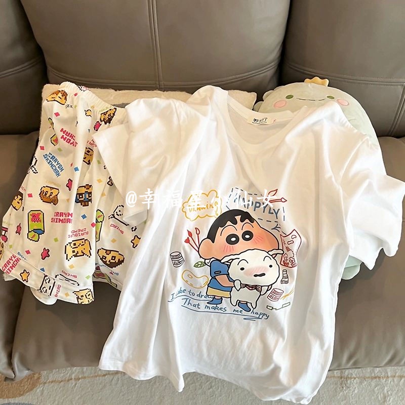 Hoạt Hình Bộ Đồ Ngủ Ngắn Tay Họa Tiết shin Cậu Bé Bút Chì Dễ Thương Thời Trang Mùa Hè Cho Nữ