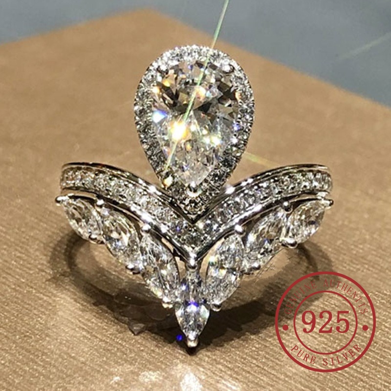 Mới Nhẫn Mạ Bạch Kim Mạ Vàng 18k Hình Vương Miện