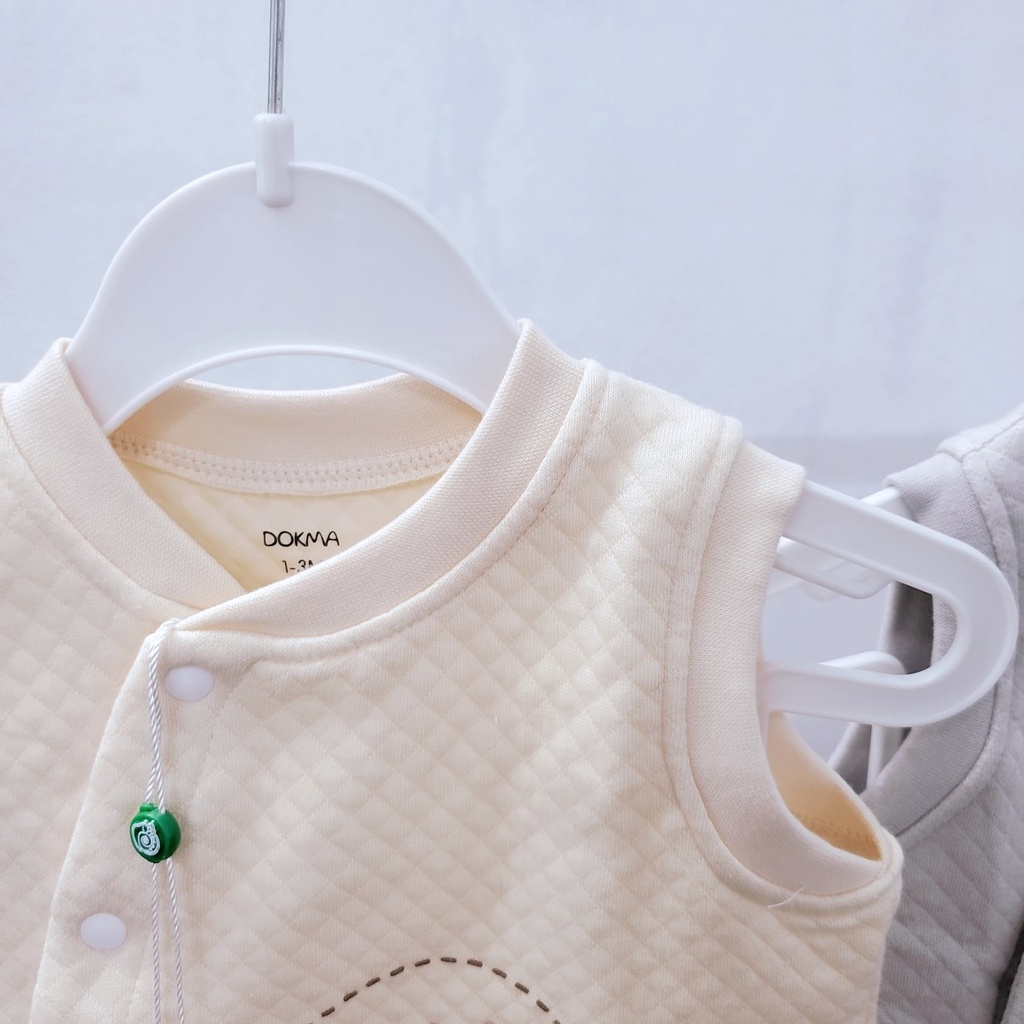 Áo gile sơ sinh thu đông cúc cài lệch vải nỉ xốp trần bông dày dặn Dokma cho bé trai bé gái 0-12 tháng