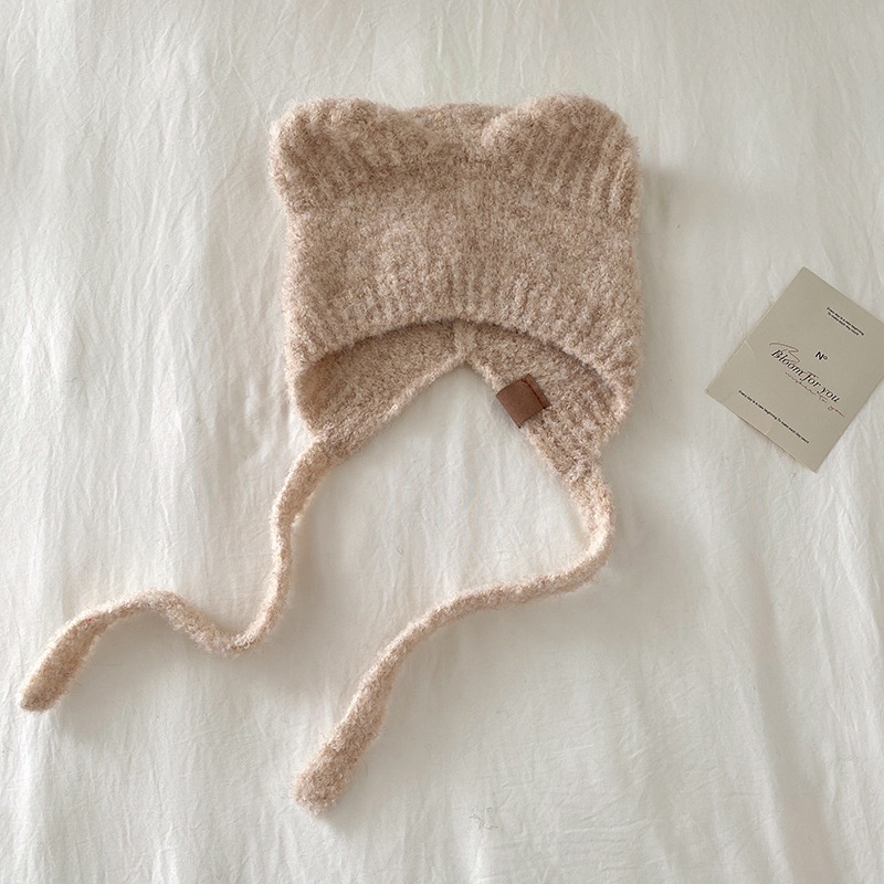 Mũ Len Dệt Kim Che Tai Chống Gió Ấm Áp Hình Tai Gấu Nhỏ Dễ Thương Phong Cách Hàn Quốc Cho Bé