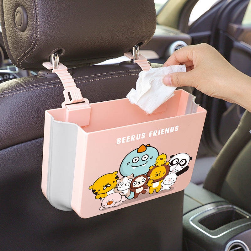 Creative Car Trash Can Car Interior Foldable Car Supplies Cartoon Female Car Organizer Rear Barrel Trang trí xe hơi j1aq