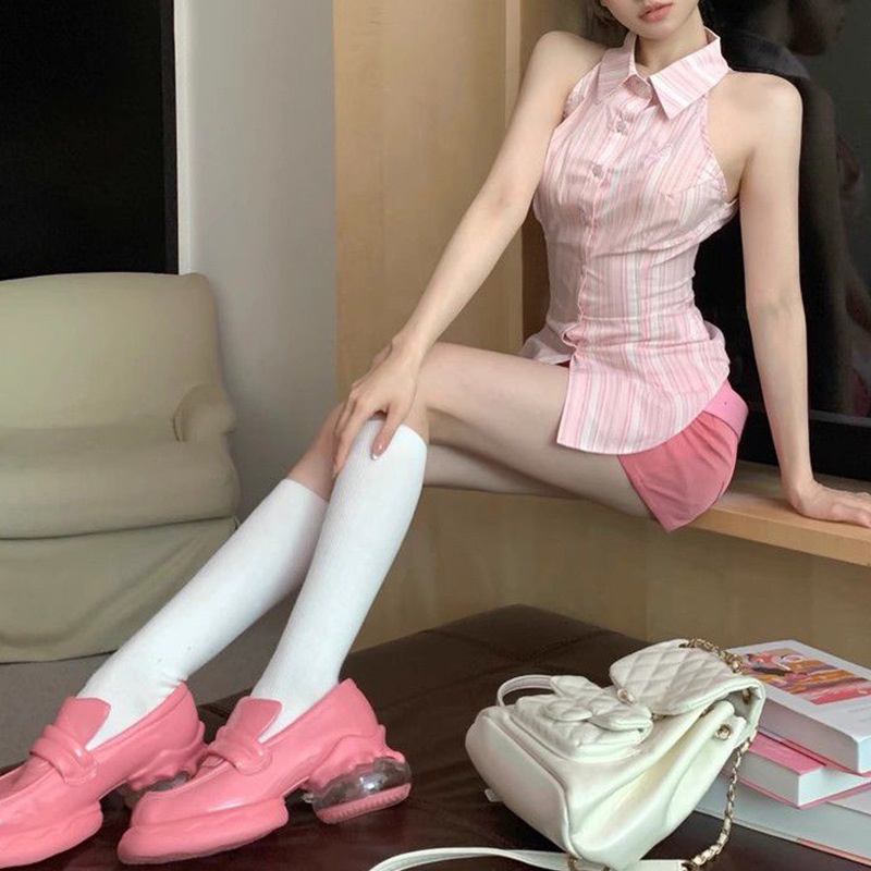 Áo Hai Dây Cổ polo Họa Tiết Kẻ Sọc Thời Trang Mùa Hè 2023 Dành Cho Nữ