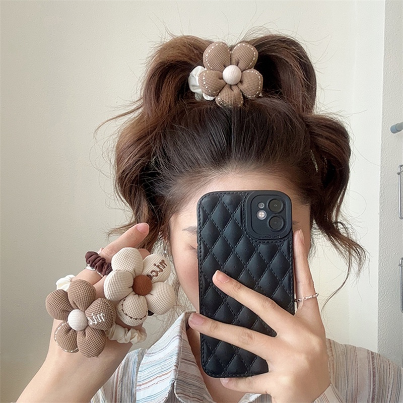 Thời Trang Dây Cột Tóc Vải Lông Co Giãn Hình Nơ Màu Cà Phê / Màu Be Xinh Xắn Cho Tuổi Teen
