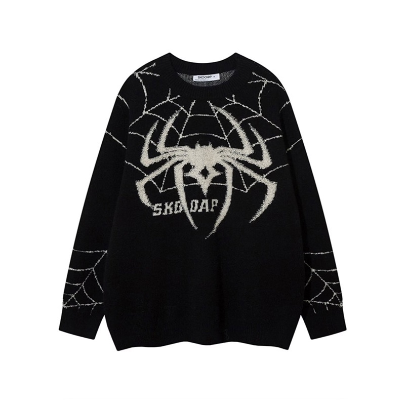 Áo sweater Tay Dài Dáng Rộng In Hình Nhện Phong Cách retro Mỹ Cho Nam