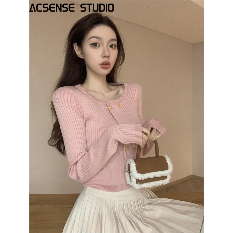 ACSENSE STUDIO áo len nữ áo dạ tweed cardigan nữ tráng lệ Thoải mái Định hình xu hướng nhí nhảnh WXF2392OK338Z230920