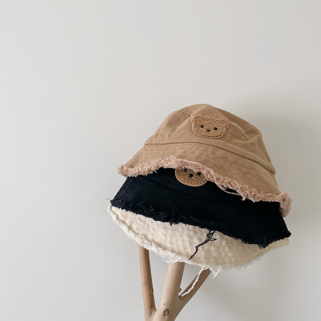 Dễ Thương Mũ bucket Che Nắng Vành Lớn Viền Lông Gấu Nhỏ Thời Trang Cho Bé