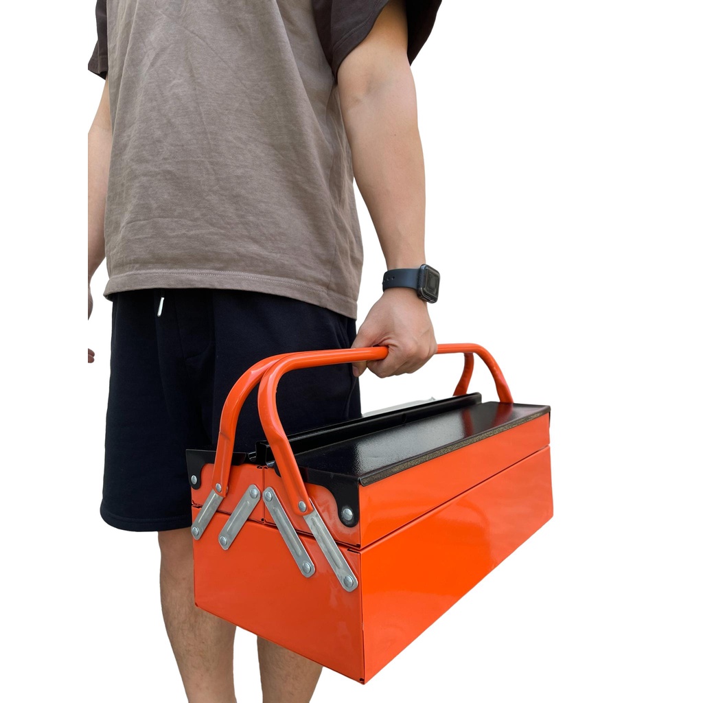 Thùng đồ nghề sắt 2 tầng 3 ngăn 17 inch 15x20x42cm màu cam đen