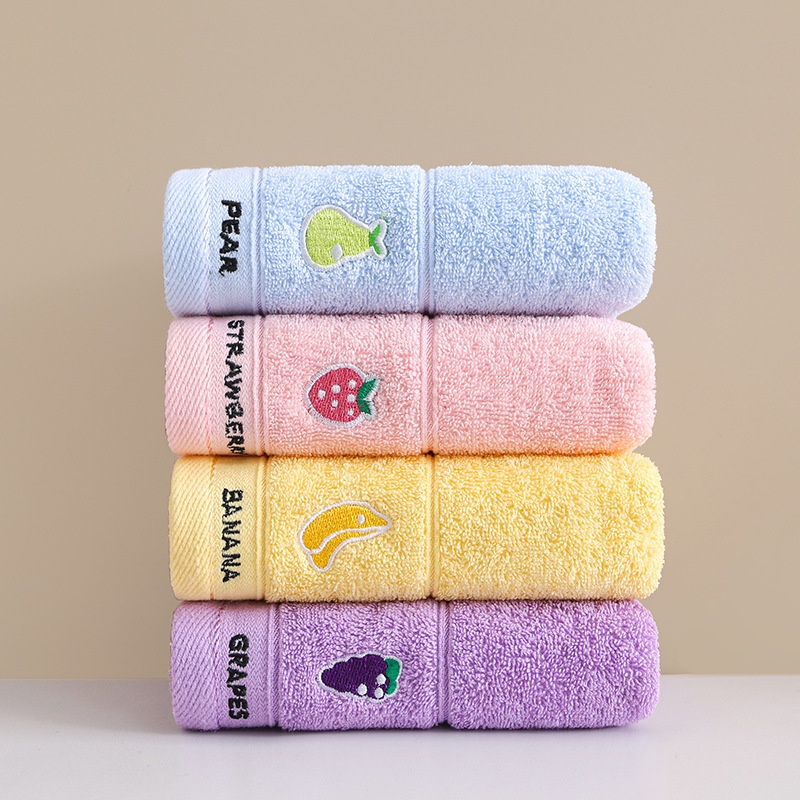 Khăn mặt trẻ em thêu họa tiết hoạt hình trái cây dễ thương 25x50cm chất liệu cotton cao cấp thấm hút