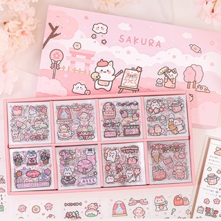 Hộp sticker 200 tấm khoảng 1000 miếng Tiệc Hoa anh đào dán sổ tay,