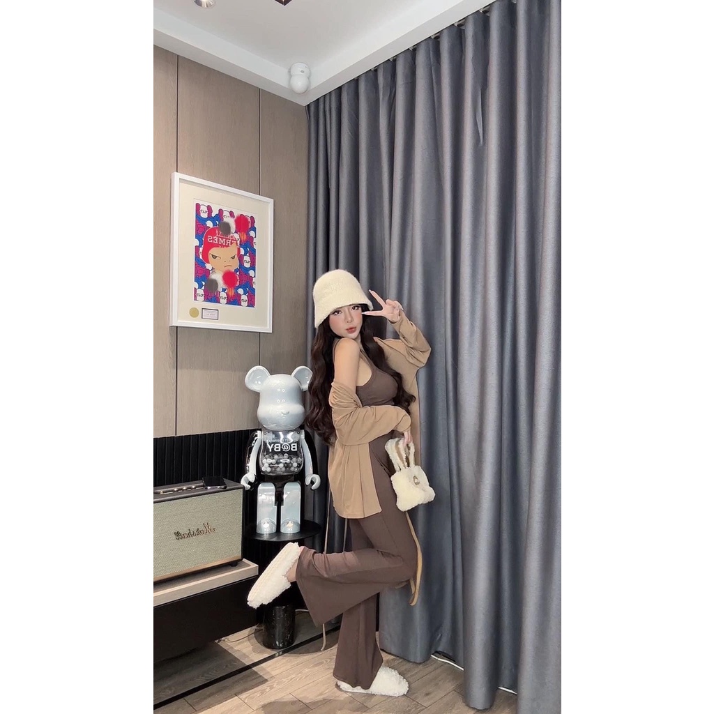 Set đồ bộ 3 món thun gân quần dài ống loe