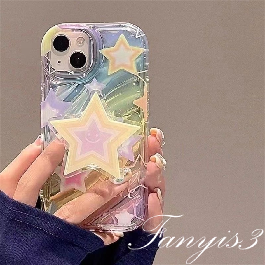 Ốp Điện Thoại Dẻo Màu laser Họa Tiết Ngôi Sao 3d Kèm Giá Đỡ Cho iphone 15 14 13 12 11 pro max x xr xs max 8 7 6s plus se 2020