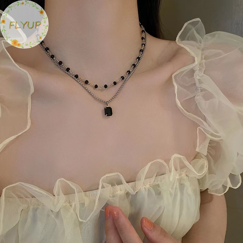 Flyup Vòng Cổ choker Hạt Hai Lớp Màu Đen Hình Học Làm Quà Tặng Cho Bạn Bè vn
