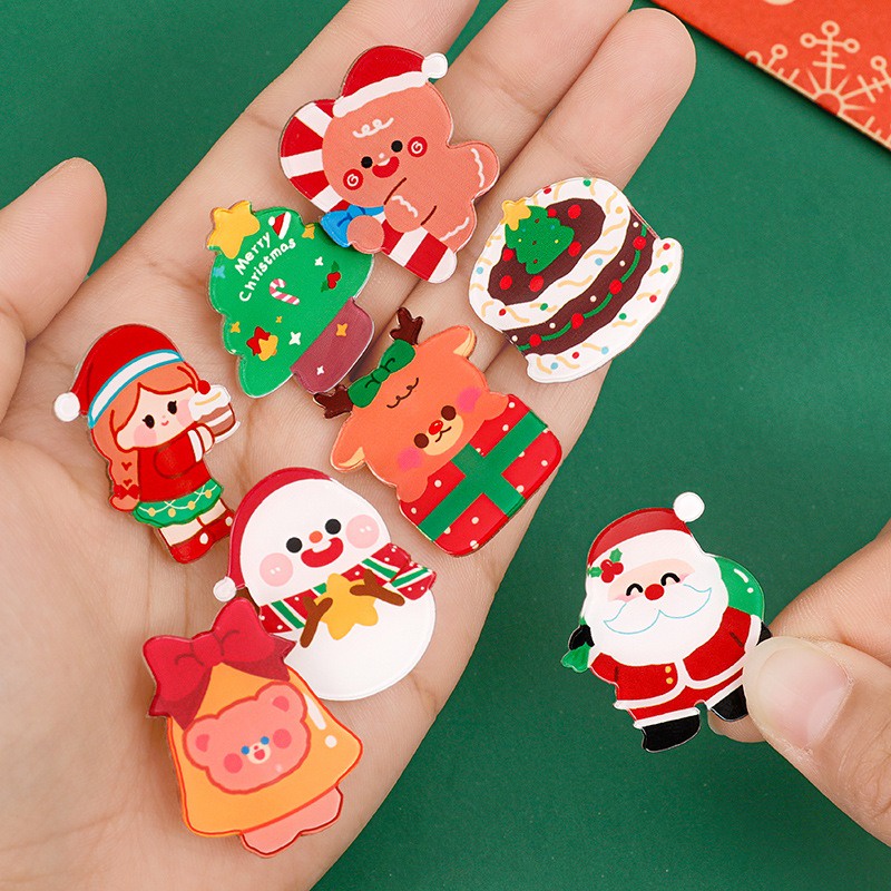 Ghim Cài Áo Bằng acrylic Hình Ông Già Noel Tuần Lộc / Cây Thông Dụng Hoạt Hình Dễ Thương