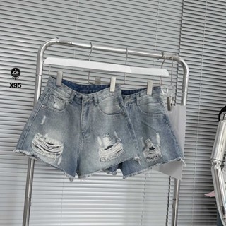  Quần short jean nữ màu xanh rách lai khoét tui sao có tag trắng Lê Huy Fashion MS X95 