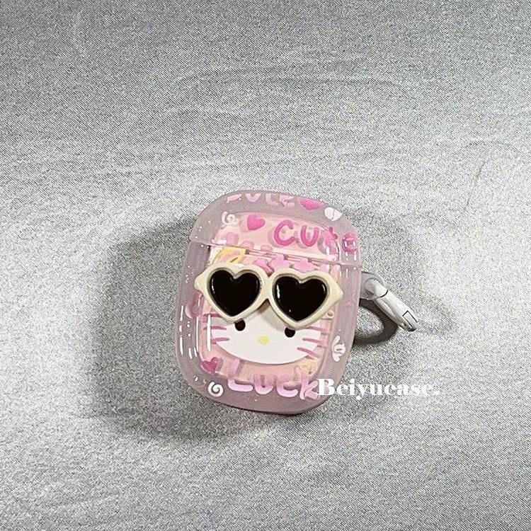 Vỏ bảo vệ hộp sạc tai nghe hình mèo kitty đeo kính mát cho Airpods1 / 2 / 3 / pro2
