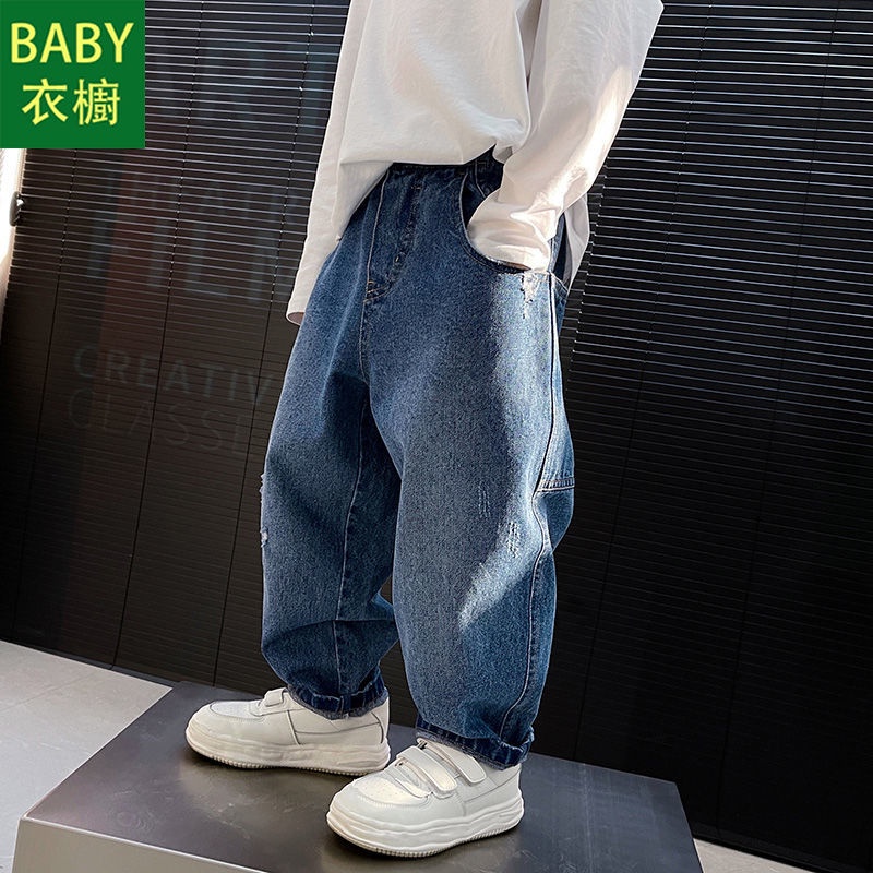 Quần Jean Dài Dáng Rộng Thời Trang Xuân Thu 2023 Phong Cách Mới Cho Bé Trai