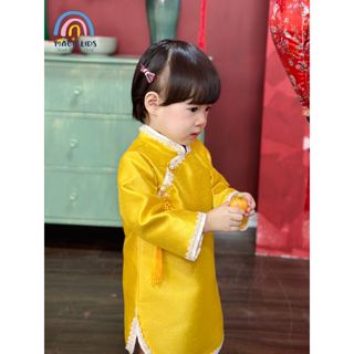 Đầm sườn xám váy cho bé gái từ 1-6 tuổi phối ren Áo dài cách tân bé gái mặc Tết