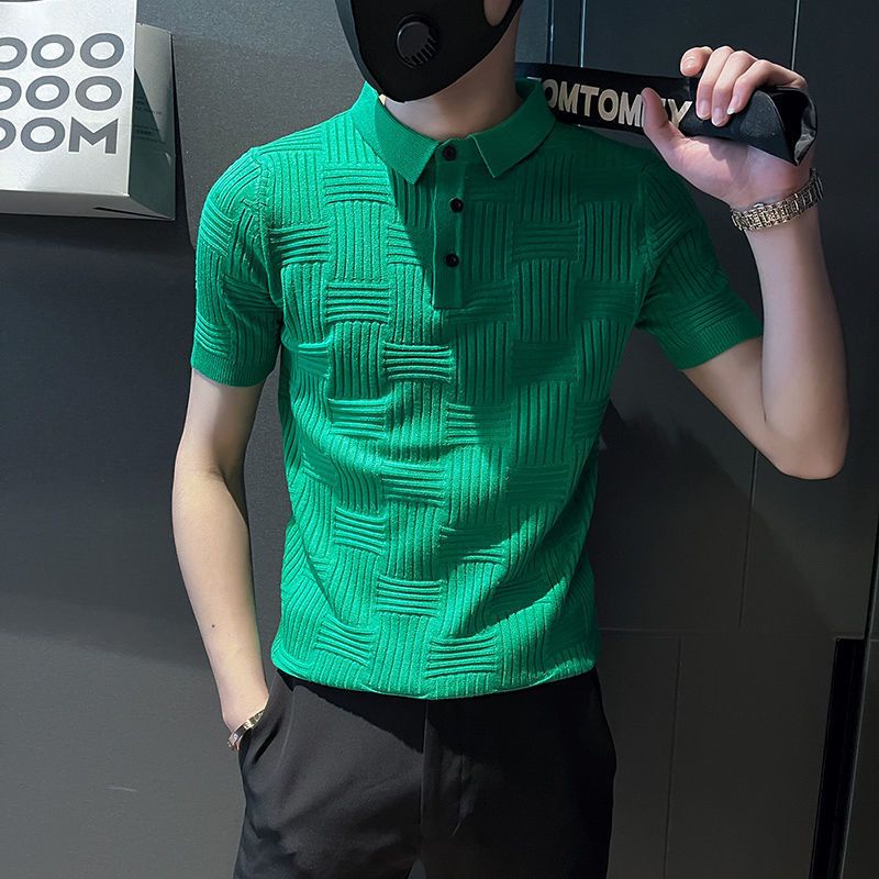 Áo Thun polo Vải Lụa Lạnh Mỏng Dáng Ôm Kẻ Sọc Thoáng Khí Thời Trang Cho Nam