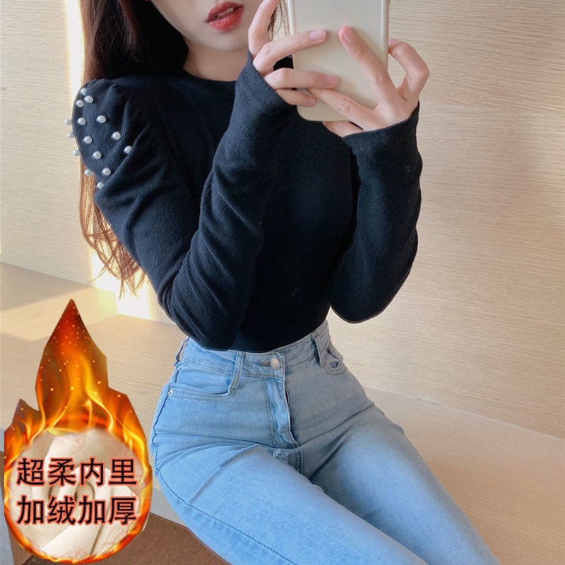 Áo Thun Tay Phồng Cổ Tròn Màu Sắc Đơn Giản Cho Nữ