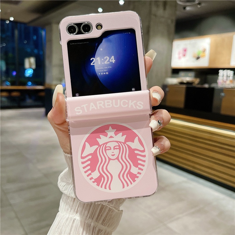 Ốp Điện Thoại Chống Sốc Có Vòng Tay In Hình starbucks Cho samsung galaxy z flip 4 3 5 z flip 5 flip5 zflip5