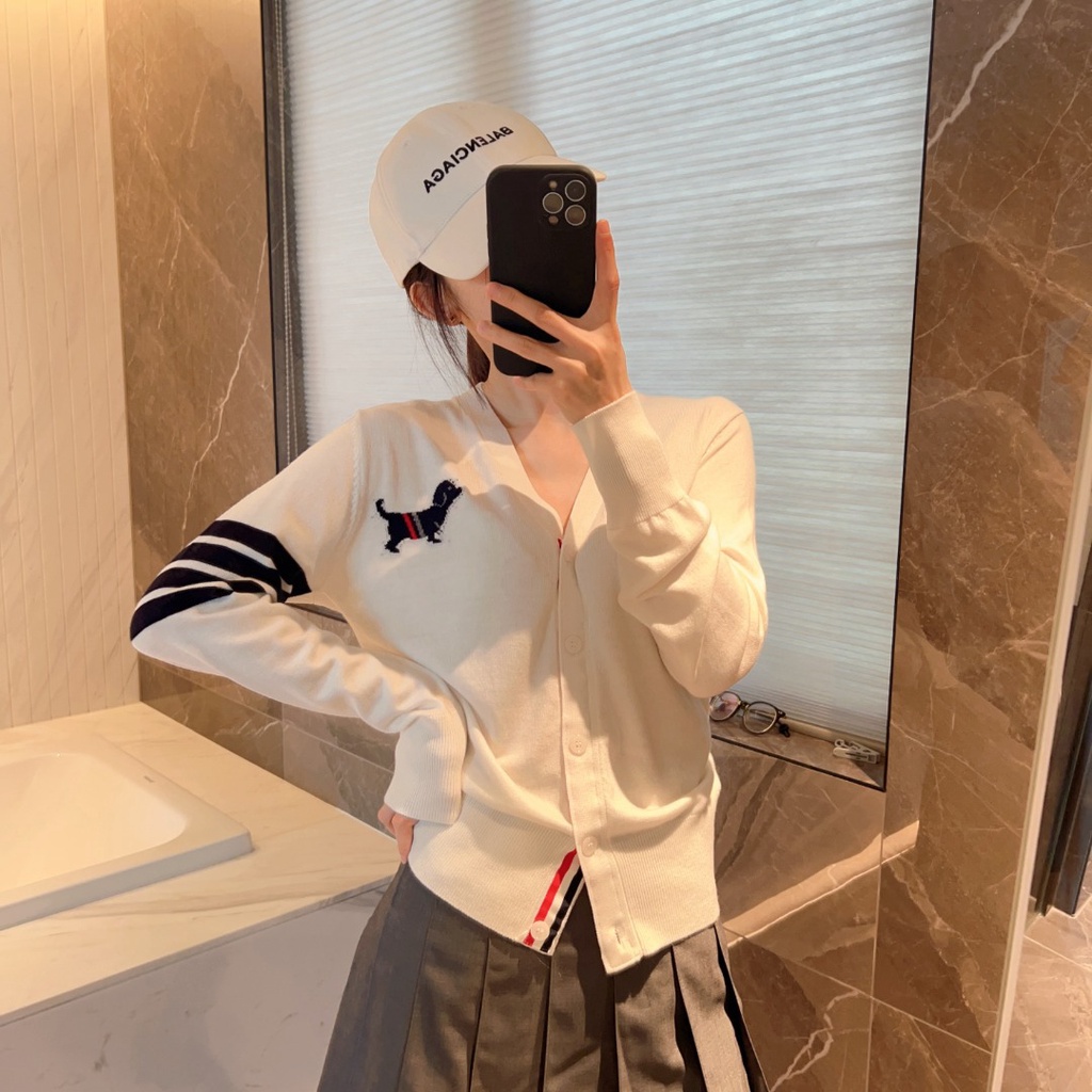 Tom Brown spring and autumn fashion embroidered dog V-neck long-sleeved cardigan jacket