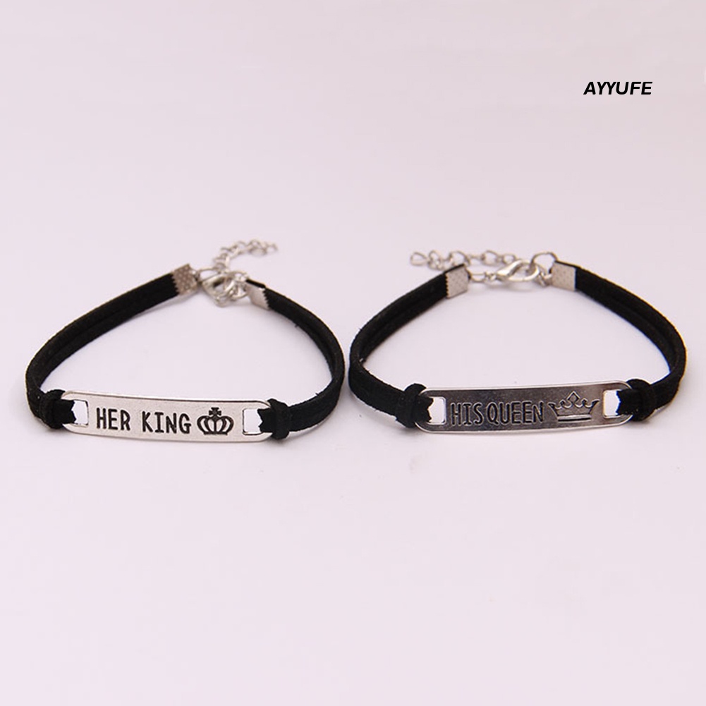 Vòng Tay Cặp Đôi In Chữ his queen / her king Thời Trang