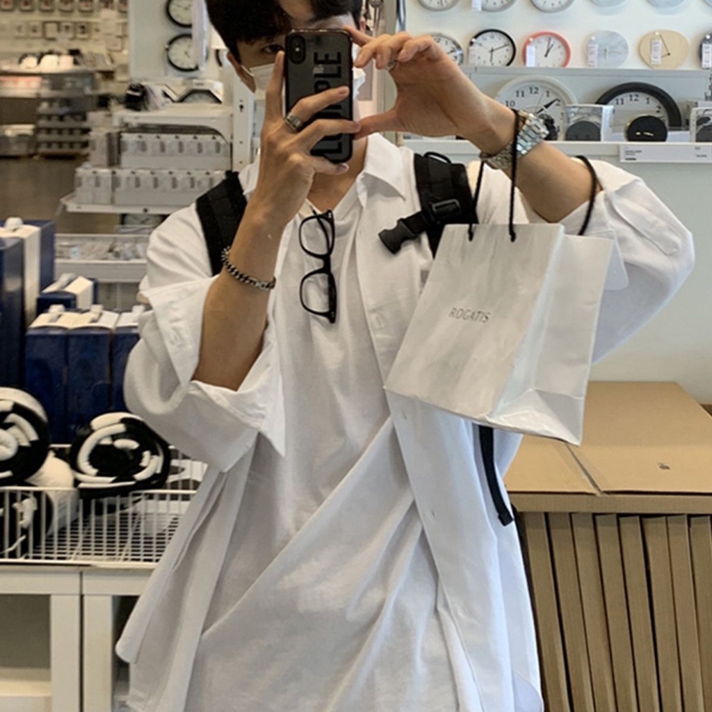 Áo sơ mi tay dài，Áo Sơ Mi Tay Dài Dáng Rộng Phong Cách hong kong Thời Trang Xuân Thu Cho Nam Và Nữ，áo thun tay ngắn，xanh，đen，trắng，áo phông nam mát