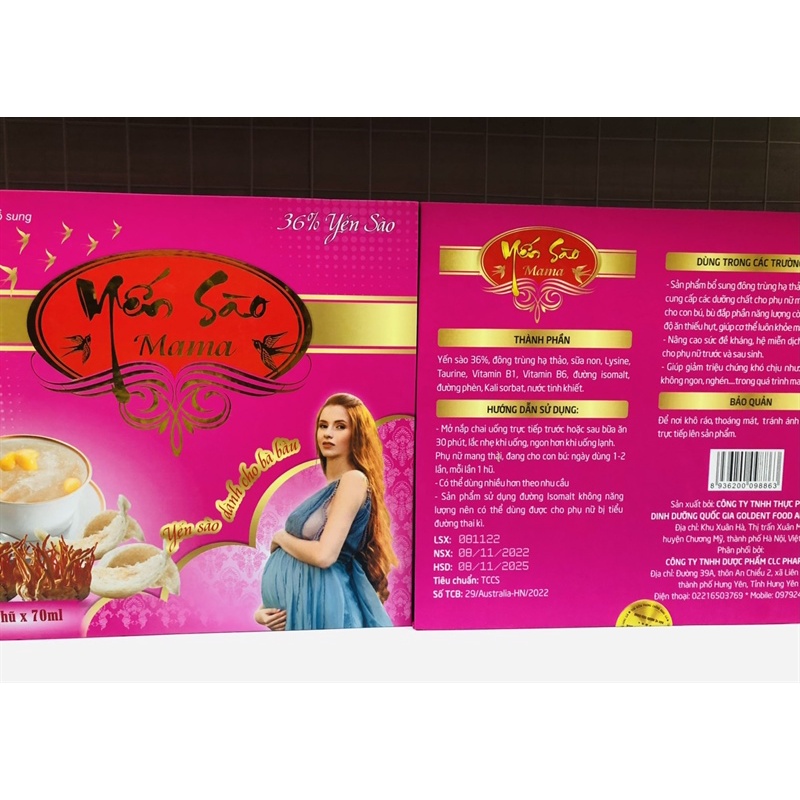 Yến sào Mama,yến dành cho bà bầu,hộp 6 hũ x 70ml