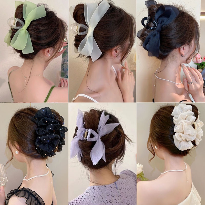 Kẹp Tóc Đính Nơ Ruy Băng Cỡ Lớn Phong Cách Hàn Quốc Cho Nữ